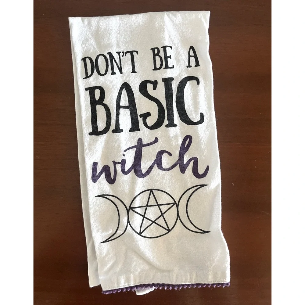 💜🔮🎃White and Purple Witch & Halloween Themed Kitchen/Bath Towel, 100% Cotton💜🔮🎃
